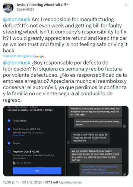 Volante de Tesla se desprende mientras conductor viajaba con familia en autopista de EU