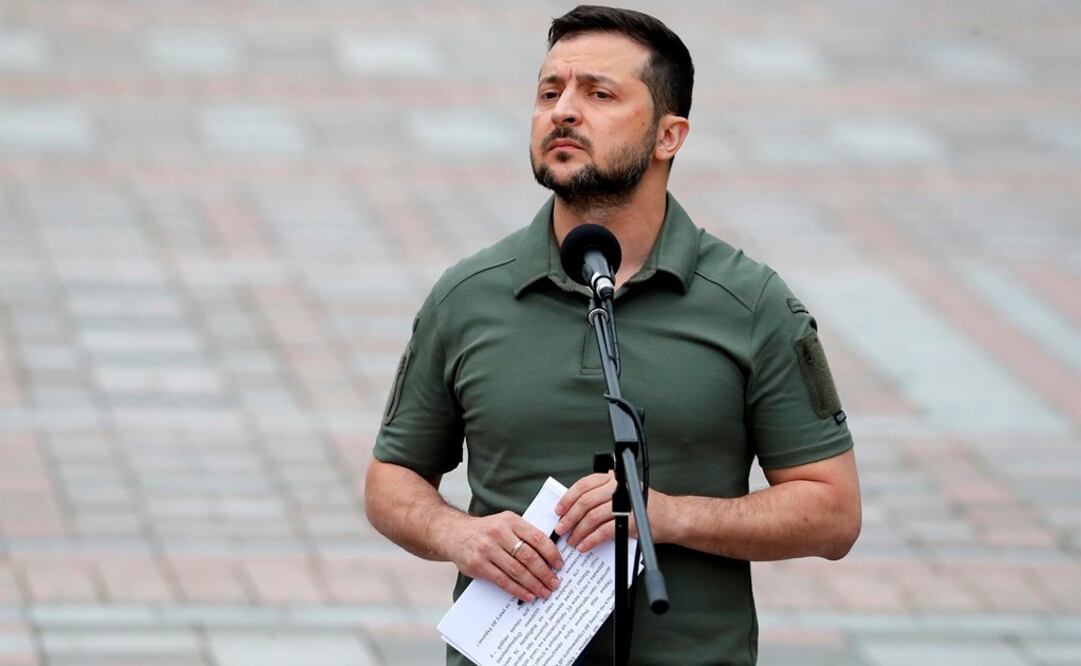 El presidente de Ucrania, Volodymyr Zelensky, habla durante su reunión. Foto: EFE