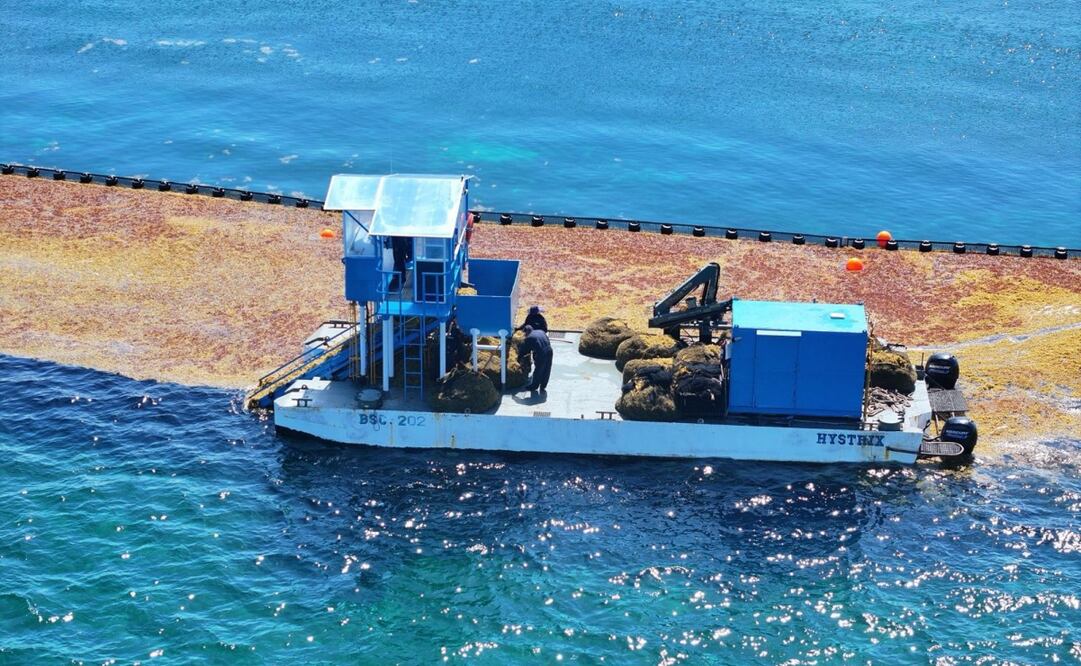 La Marina informó que se han desplegado 13 unidades marítimas, entre ellas buques sargaceros, embarcaciones menores y barreras de contención. Foto: Especial