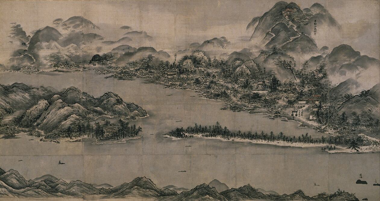 Sesshu Toyo, View of Ama-no-Hashidate, ca. 1501-1506. Ink and light color on paper, 90 cm × 178.2 cm. Kyoto National Museum, Japan.