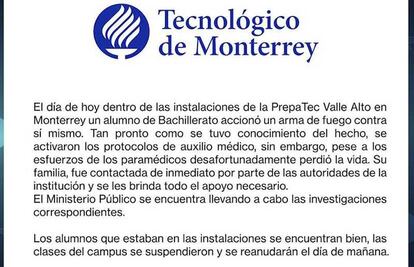 Confirman muerte de joven estudiante en PrepaTec de Valle Alto, Monterrey