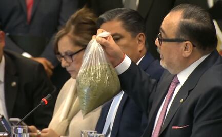 Senador Ramírez Marín saca bolsa con orégano en discusión sobre cannabis