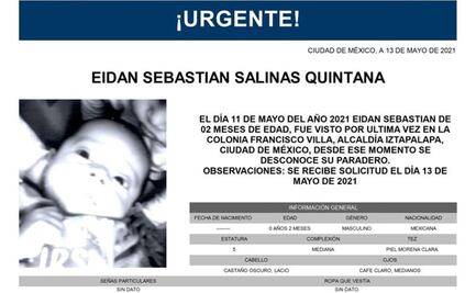 Activan Alerta Amber por Eidan Sebastián, de dos meses; desapareció en Iztapalapa