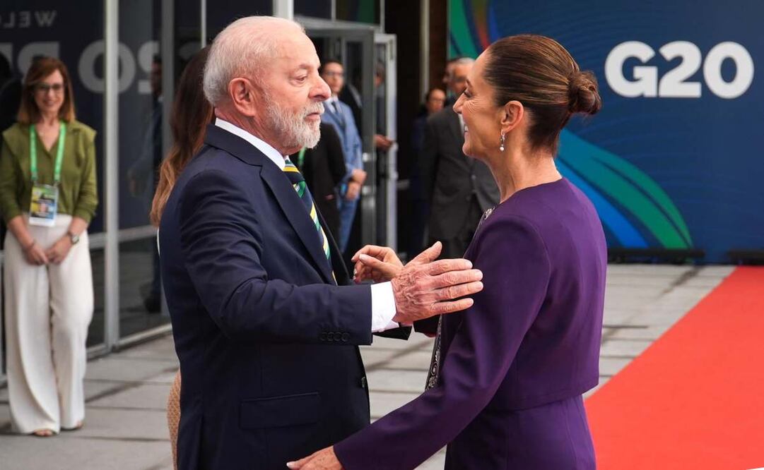 Sheinbaum saluda a Luiz Inácio Lula Da Silva al llegar a la Cumbre de Líderes G20. Foto: Presidencia
