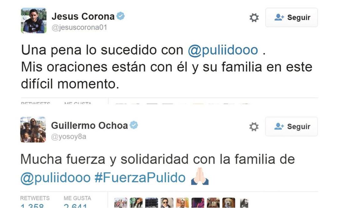 El portero Guillermo Ochoa mostró a través de Twitter su apoyo a la familia de Pulido. Jesús Corona es otro de los futbolistas que manifestó su solidaridad