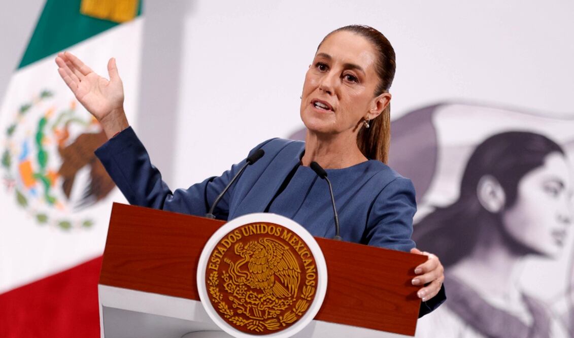 La presidenta Claudia Sheinbaum Pardo durante la mañanera del 20 de agosto de 2025. Foto: Diego Simón Sánchez/EL UNIVERSAL