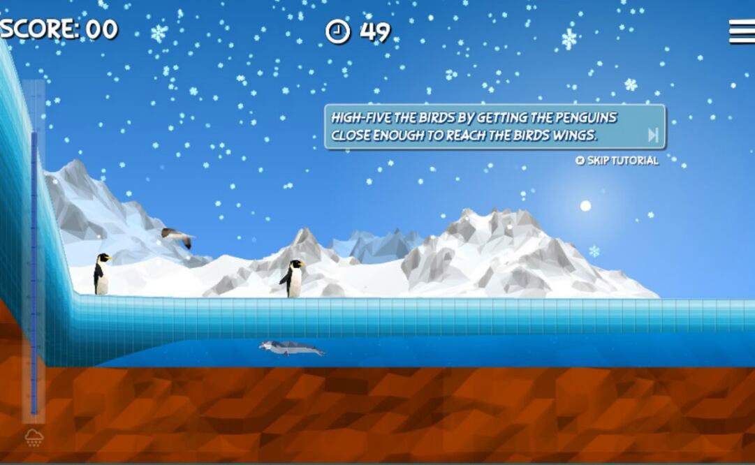 El videojugador puede modificar la intensidad de la precipitación de nieve o la temperatura con el fin de aumentar o reducir la masa de hielo, para así conducir a las aves a su alimento