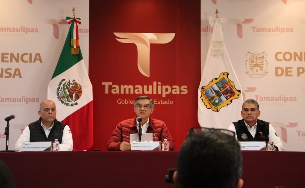 Américo Villarreal y su gabinete de seguridad presentan informe de reducción delitos  (20/01/2026). Foto: Especial