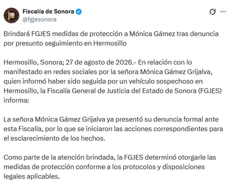 Fiscalía de Sonora. Foto: Captura de pantalla