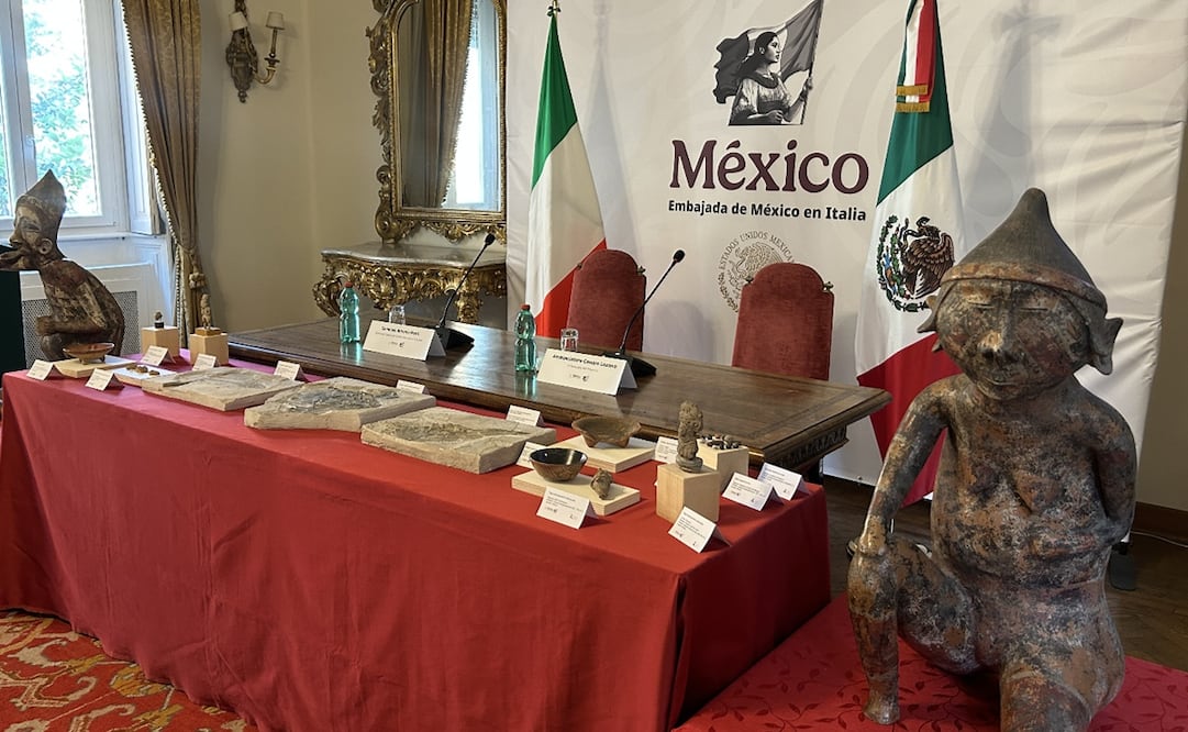 Italia restituyó este jueves a México un lote de 27 piezas arqueológicas y paleontológicas. Foto: EFE/ Mariana López Alba.