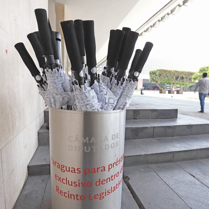 Los paraguas son de uso público para personal de la Cámara de Diputados y visitantes, pero sólo dentro del recinto legislativo. BERENICE FREGOSO. EL UNIVERSAL