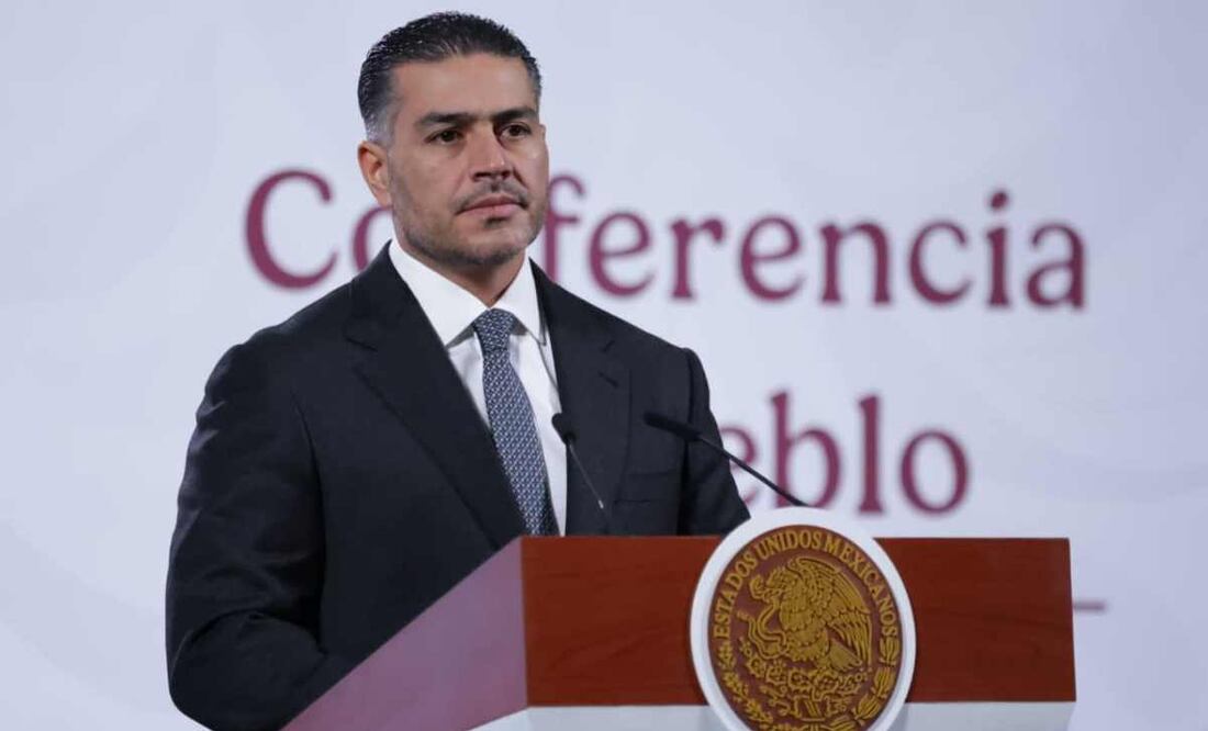 Omar García Harfuch, titular de la Secretaría de Seguridad y Protección Ciudadana, durante la mañanera del 4 de noviembre del 2025. Foto: Fernanda Rojas / EL UNIVERSAL