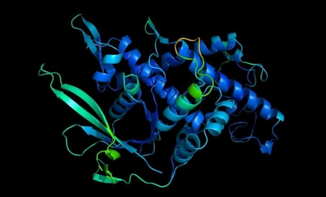 DeepMind consiguió predecir la formación de estructuras de proteínas como esta a un nivel inédito. Foto: Deepmind/PA Wire