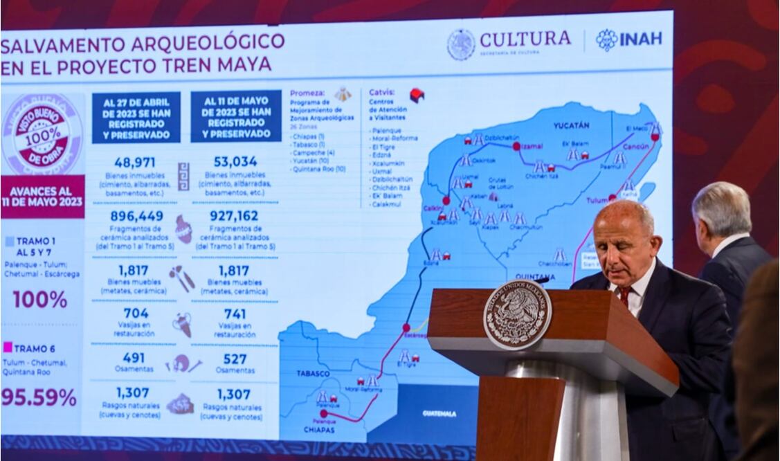 Diego Prieto, director del INAH, aseguró que sólo falta el 0.5% de salvamento arqueológico del Tramo 6 del Tren Maya para alcanzar el 100% del visto bueno