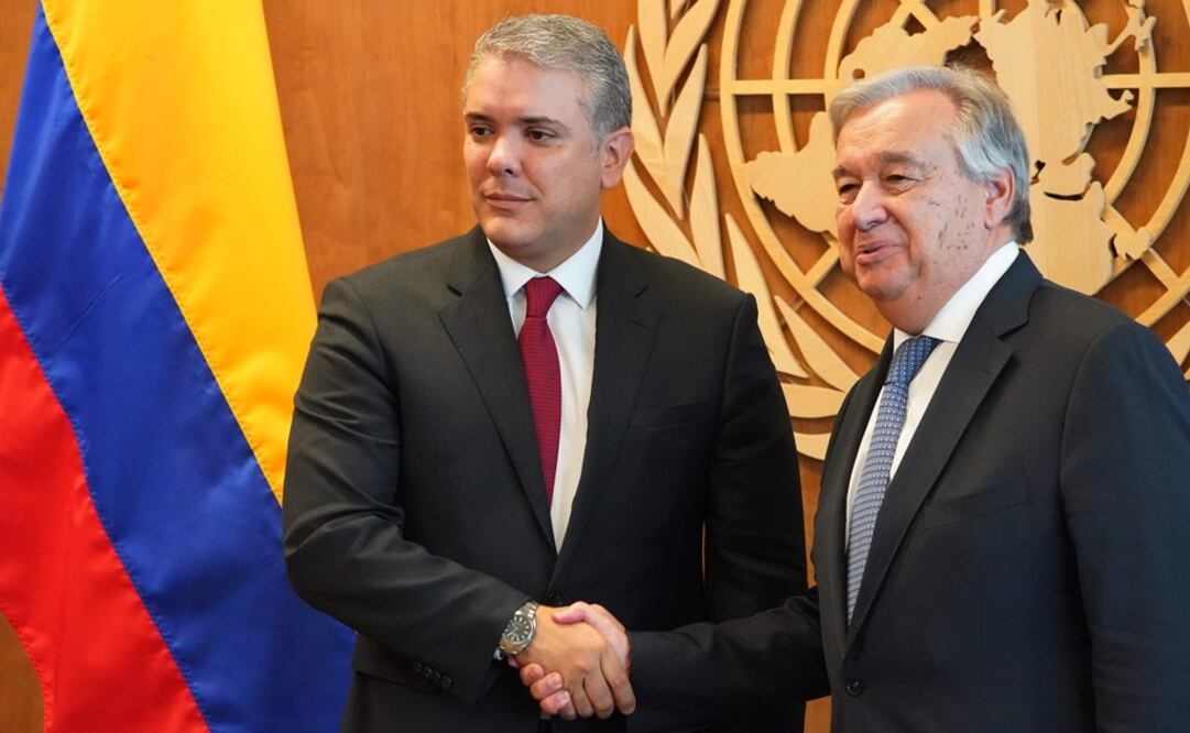 El presidente de Colombia, Iván Duque, y el secretario general de la ONU, António Guterres (AFP)