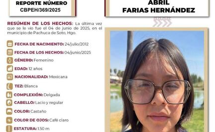 Localizan en Puebla a Abril Farías, menor desaparecida en Hidalgo; estaba con otro adolescente