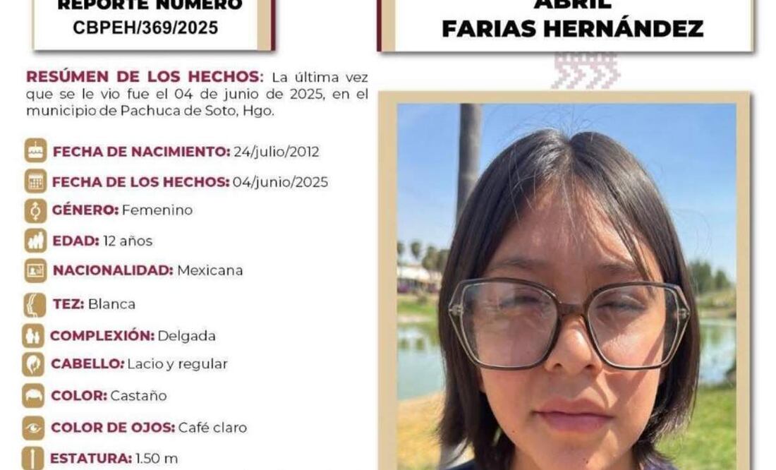 Ficha de búsqueda de la menor Abril Farías (05/06/2025). Foto: Especial