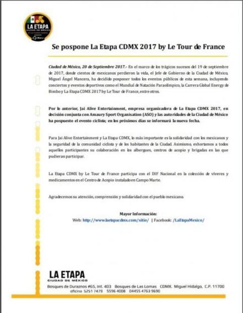 Se pospone "La Etapa" en la CDMX