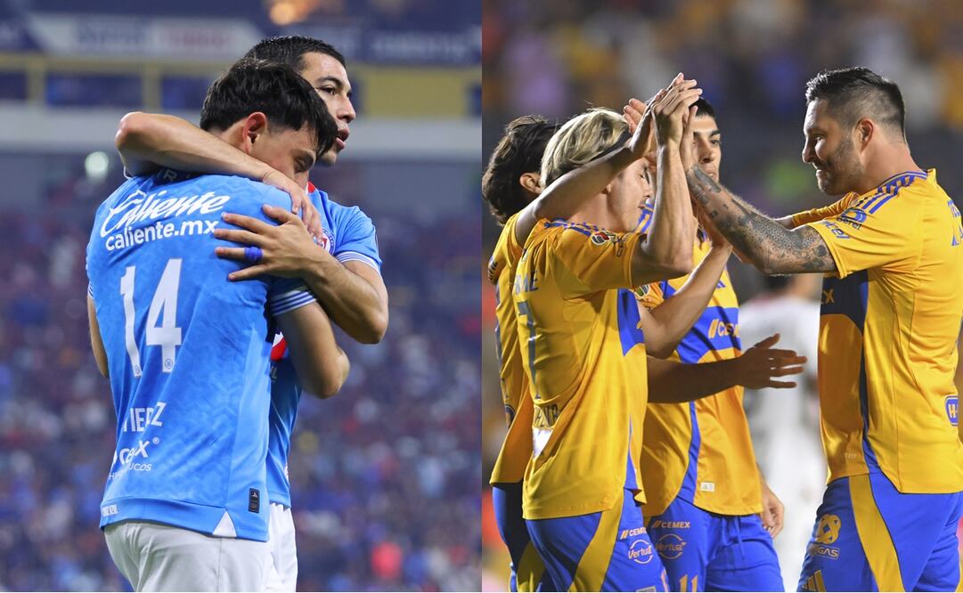 Cruz Azul y Tigres en festejo, durante la Jornada 16 del Apertura 2024 - Fotos: Imago7