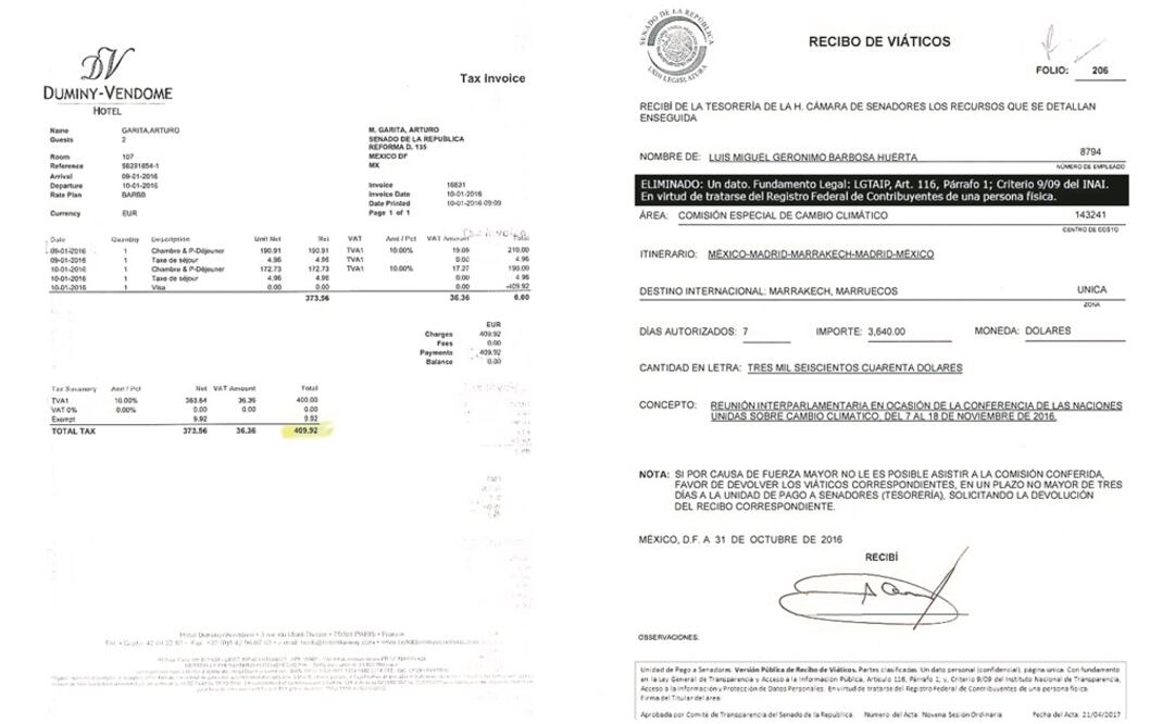 Arturo Garita, secretario general de Servicios Parlamentarios, entregó copia de sus facturas de alimentos, hospedaje y una relación de transportes en sus viajes. (ESPECIAL)