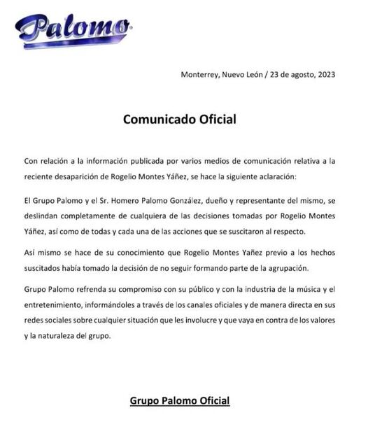 Comunicado del Grupo Palomo.
