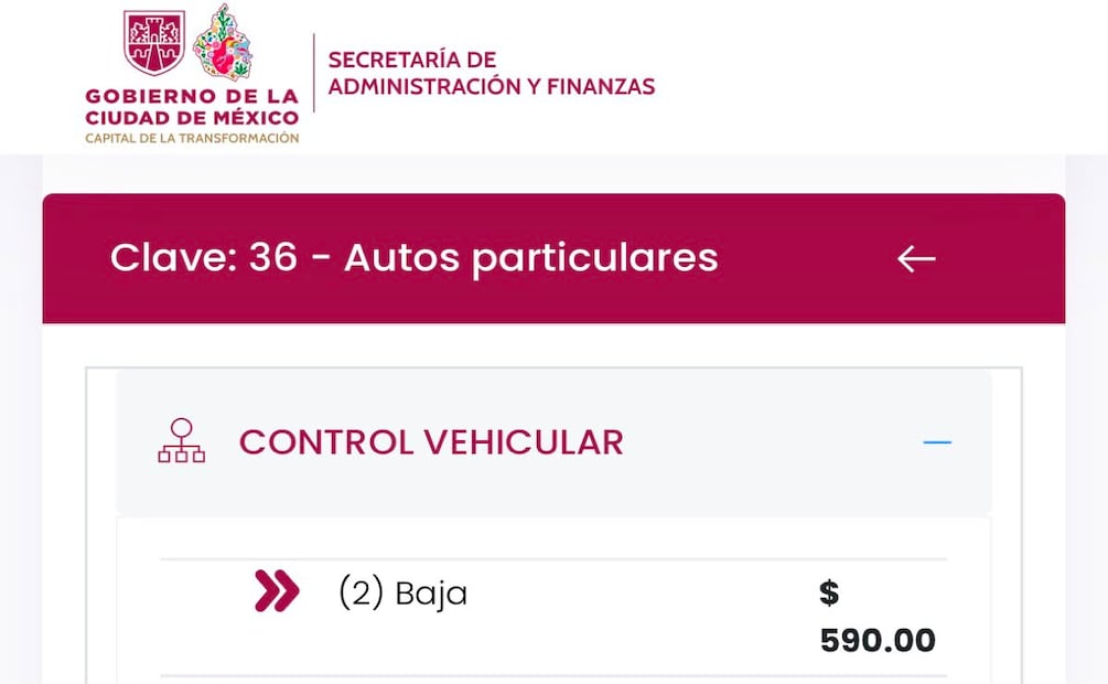 Este es el costo para la baja de placas en la CDMX. Foto: Captura de pantalla