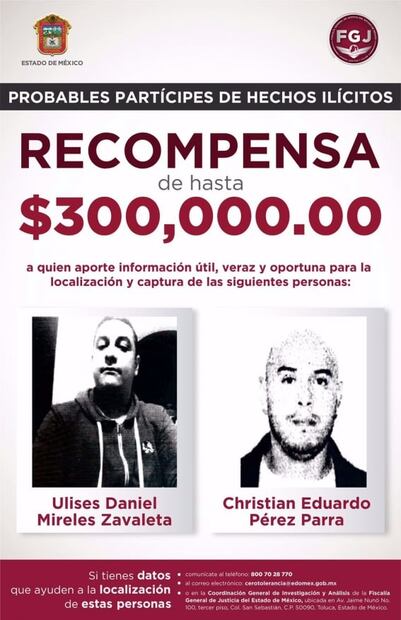 Ofrecen 300 mil pesos de recompensa por información para capturar a delincuentes en Edomex 