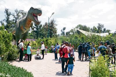 Disfrutan de los dinosaurios y  olvidan la playa