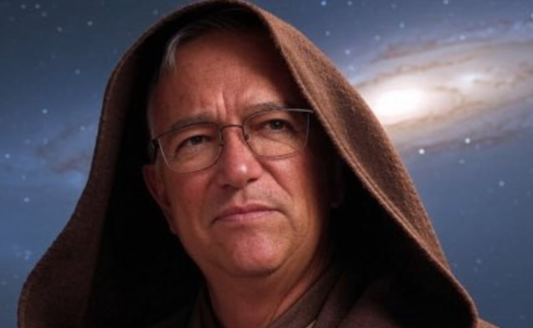 La imagen, generada con inteligencia artificial, lo muestra con un estilo inspirado en la saga de Star Wars, específicamente con la apariencia de Obi-Wan Kenobi. 
Foto: Captura de pantalla en X