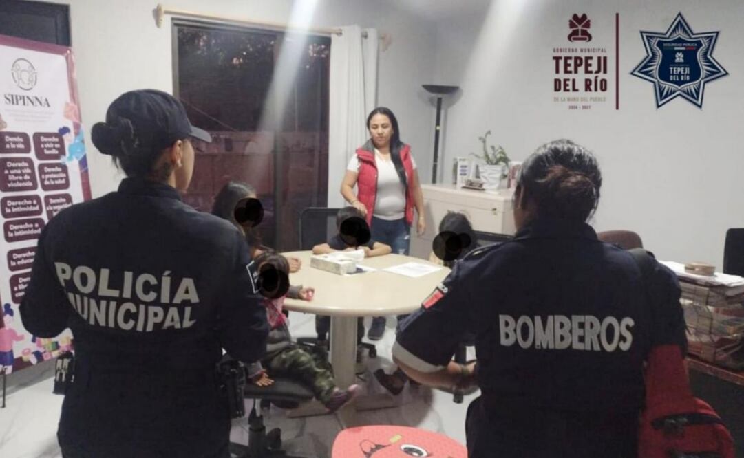 Policías de Tepeji Hidalgo, rescataron a cuatro infantes, quienes sufrían violencia de parte de su madre (10/11/2024). Foto: Especial/El Universal