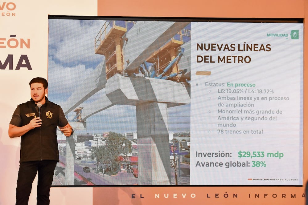 El gobernador Samuel García presentó en Nuevo León Informa los proyectos estratégicos de infraestructura en 3 años de administración. Foto: de Emilio Vázquez. El Universal