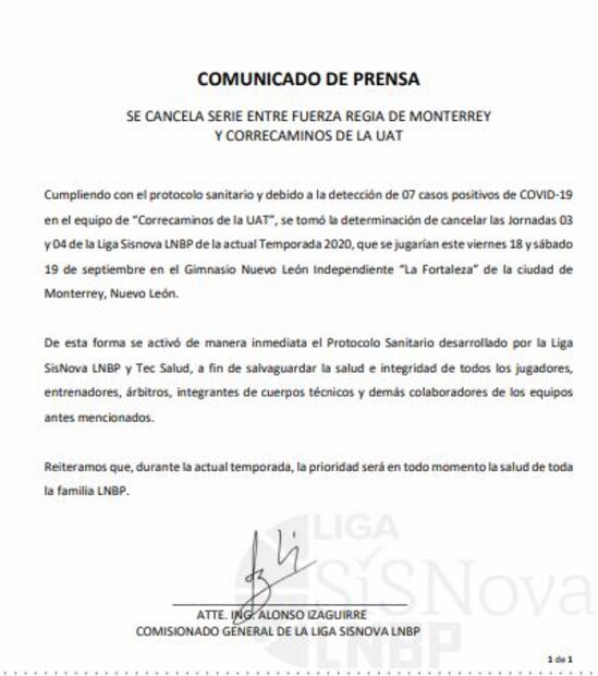 Cancelan juegos de la LNBP por casos de coronavirus