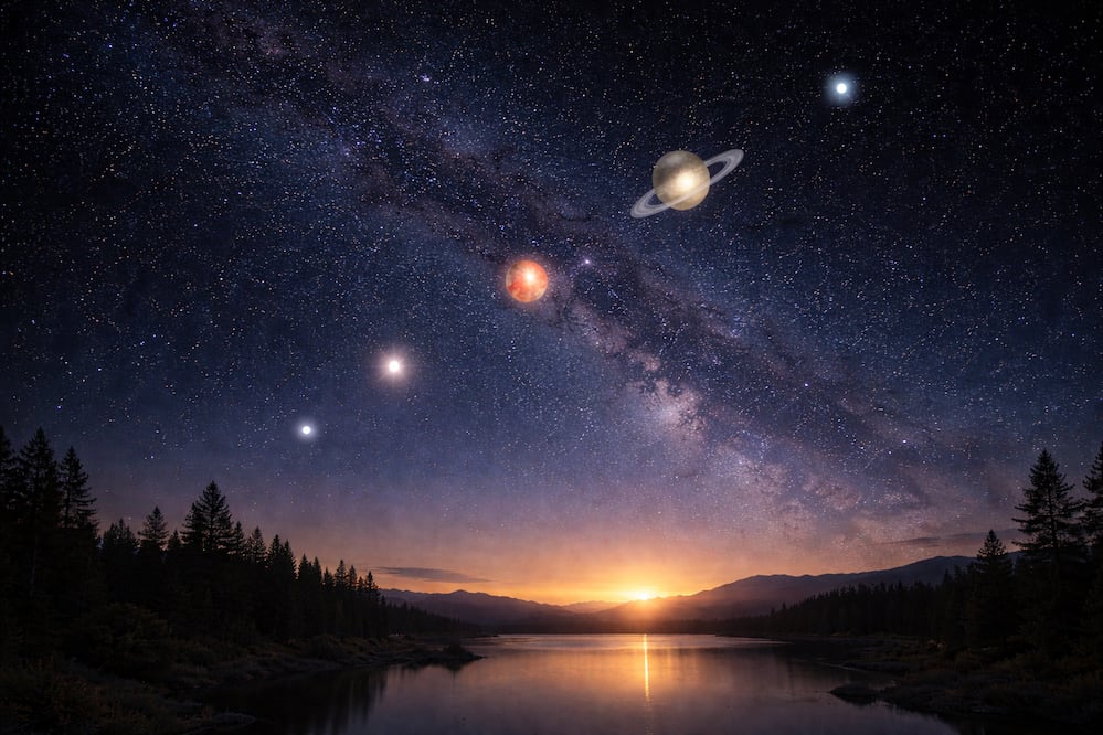 Conoce cómo ver la alineación planetaria de abril de 2026. Foto: Creada con IA (ChatGPT)