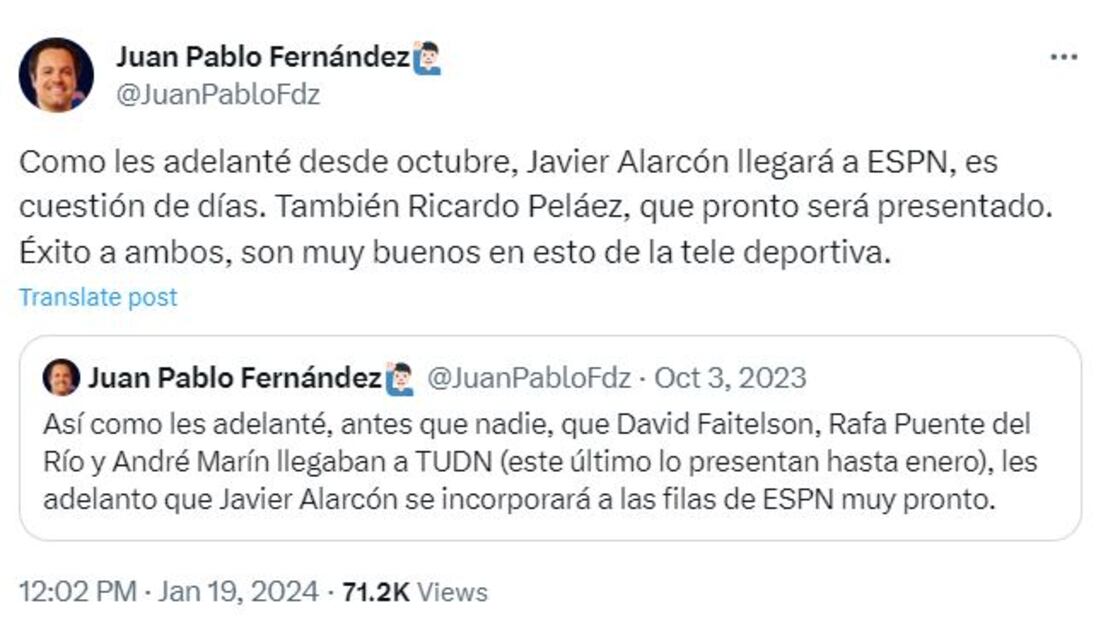 Publicación de Juan Pablo Fernández - Foto: @JuanPabloFdz en X