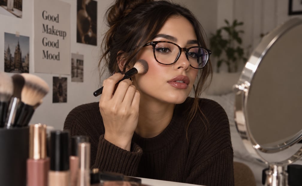 Los lentes pueden cambiar por completo la forma en que luce tu maquillaje. Foto: Imagen Generado con IA