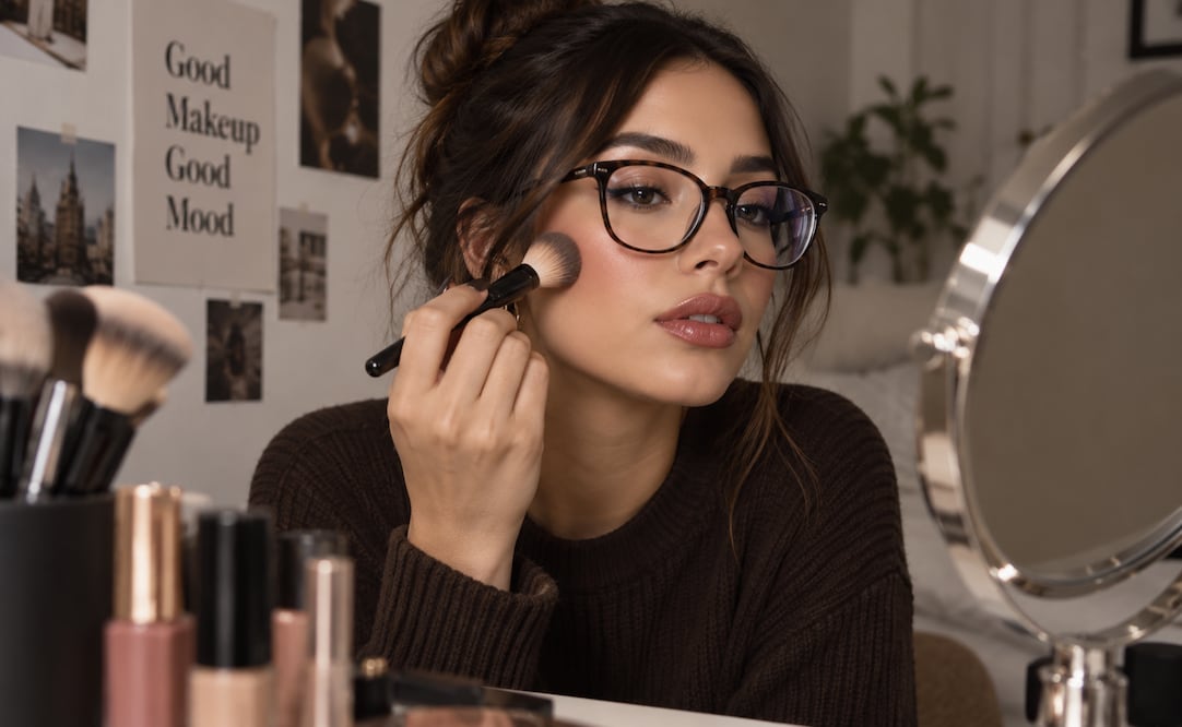 Los lentes pueden cambiar por completo la forma en que luce tu maquillaje. Foto: Imagen Generado con IA