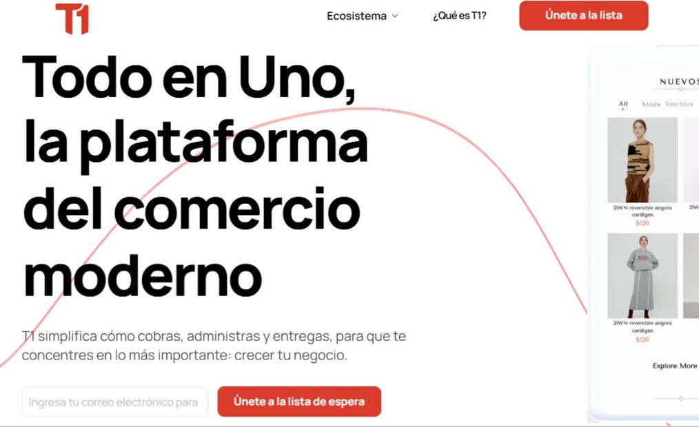 Así es T1.com, la apuesta de IA de Elias Slim para vendedores. Imagen: captura de pantalla