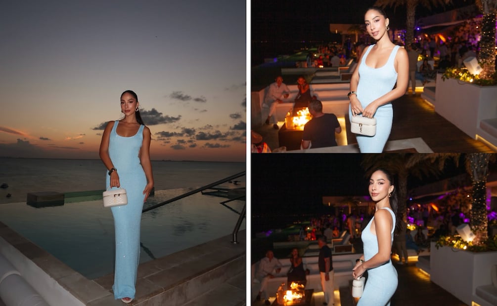Con un diseño ceñido de Asta Resort, María Chacón eleva el estilo resort con un vestido azul. Foto: Instagram @oficialmariachacon