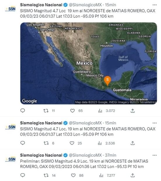 Reportan sismo de 4.7 grados con epicentro en Matías Romero, Oaxaca 