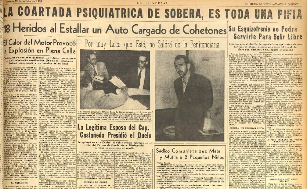 La prensa de la época (1952) retrata cómo la sociedad en general solía descalificar de manera radical los factores de salud mental en criminales. Hemeroteca EL UNIVERSAL.