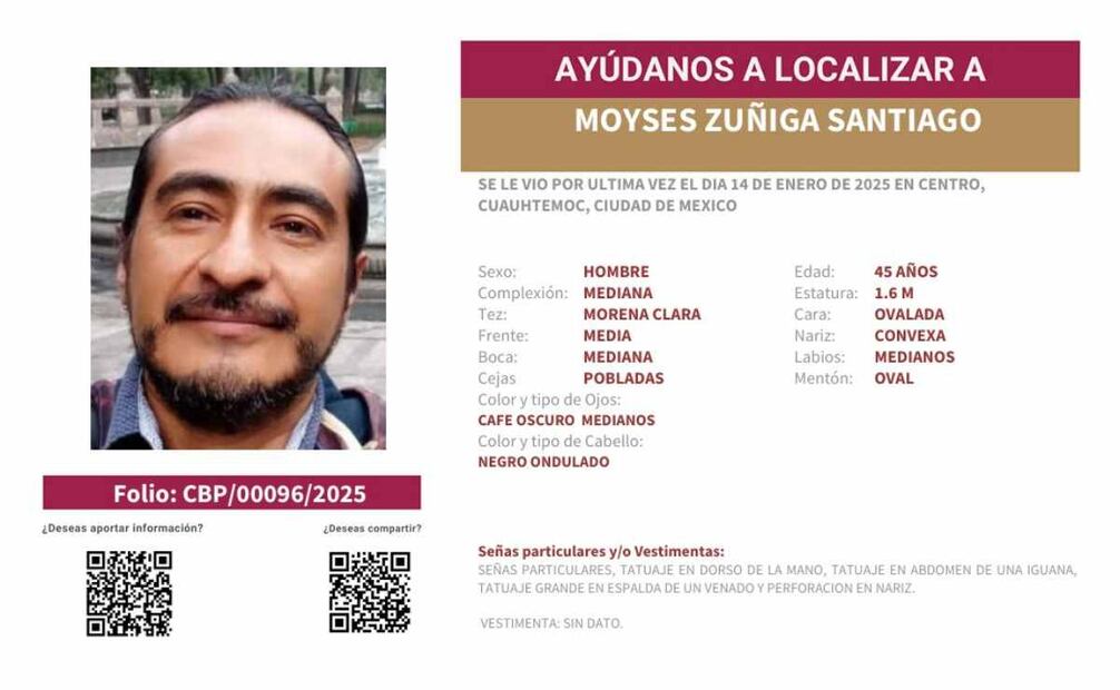 Ficha de búsqueda de Moyses Zuñiga Santiago. Foto: X @busqueda_cdmx