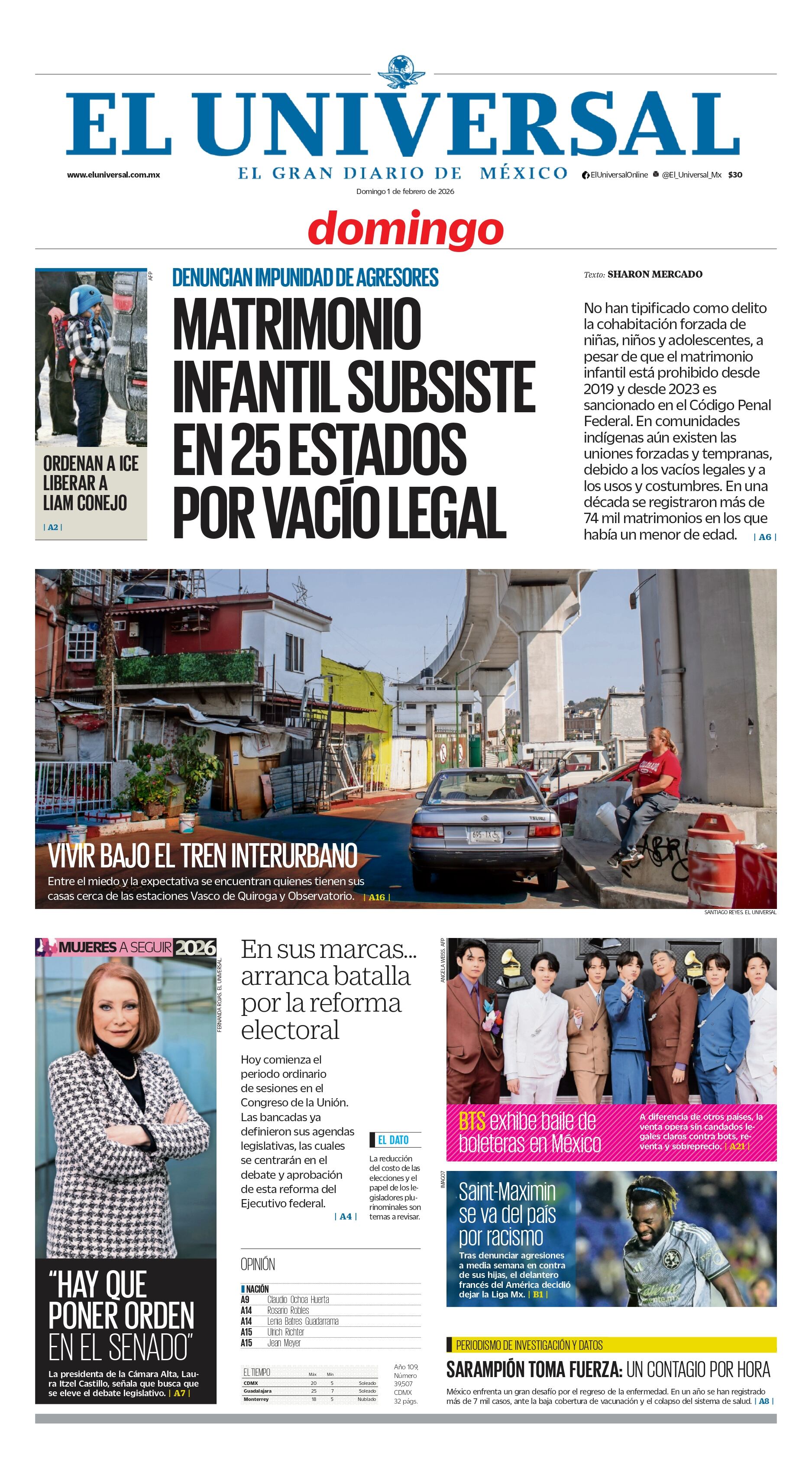 Portada impresa del 01 de febrero de 2026