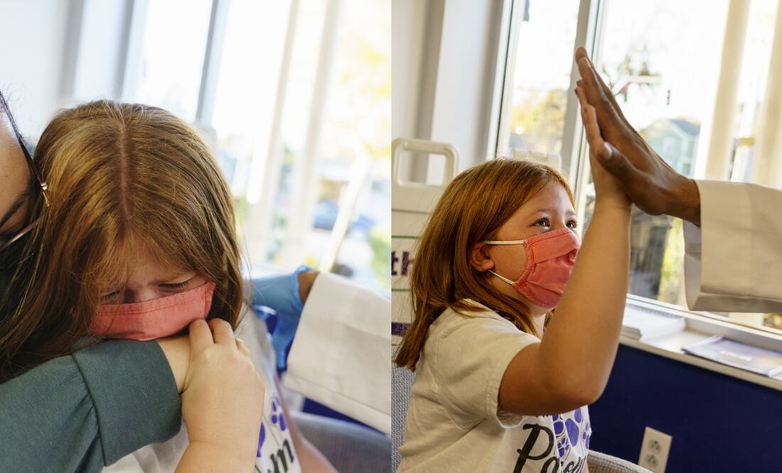 Hanna Beltram, de seis años, recibe inmunización contra el Covid-19. Foto: AP / David Goldman, archivo