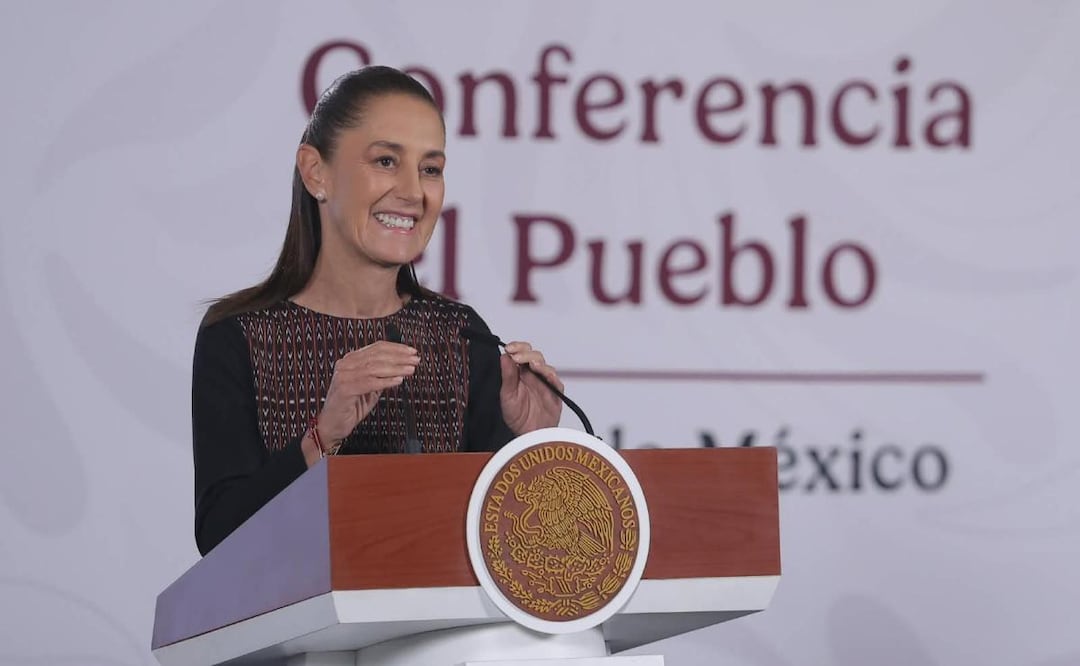 Presidenta Claudia Sheinbaum durante su conferencia de prensa desde Palacio Nacional este 18 de agosto del 2026. Foto: Gabriel Pano / EL UNIVERSAL