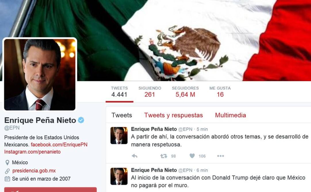 Captura de pantalla de los tuits del presidente Peña Nieto