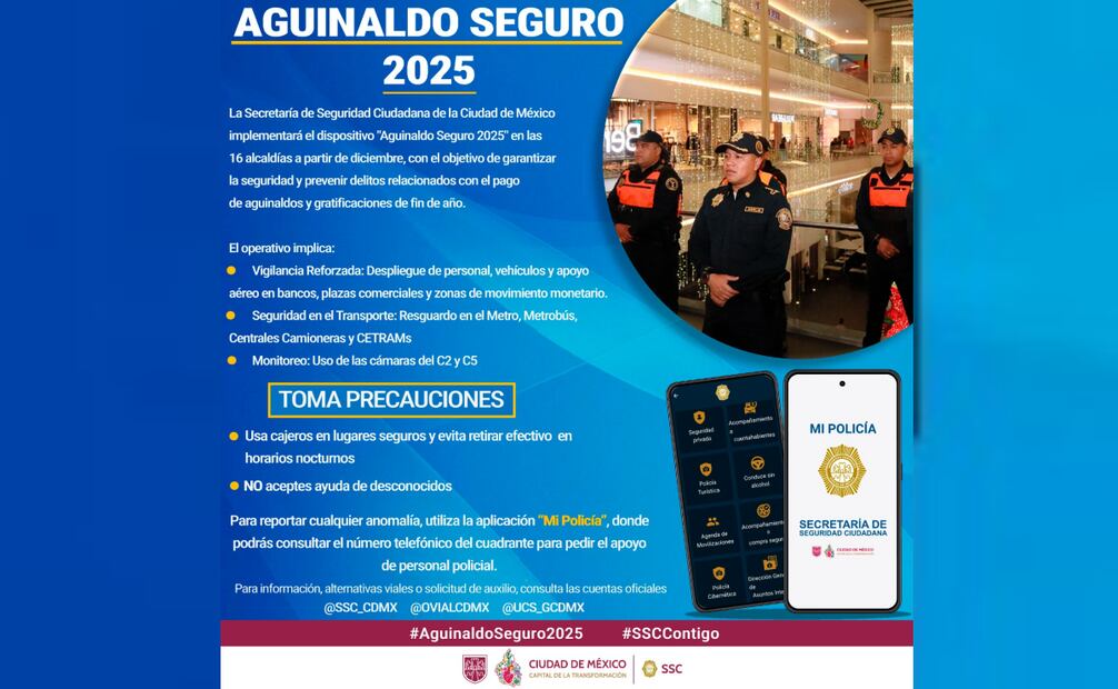 Policía capitalina despliega más de 14 mil policías para el operativo Aguinaldo Seguro.
Foto: Especial.