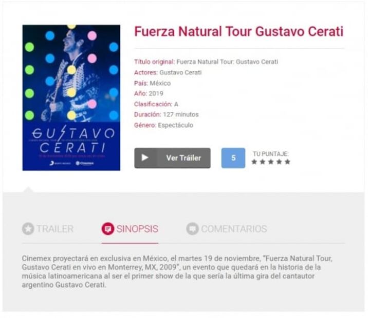 Gustavo Cerati revivirá en cines sólo por hoy