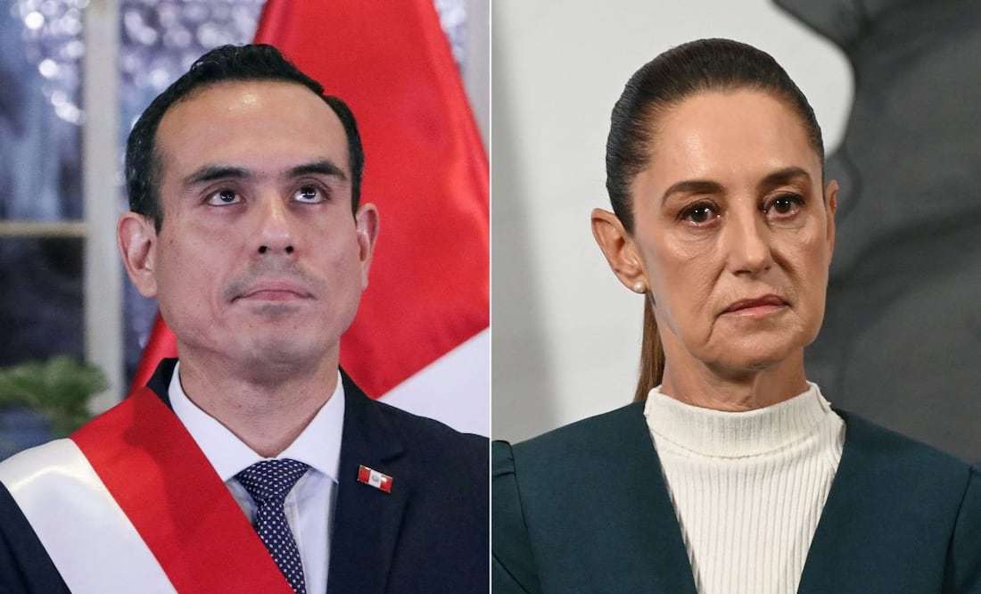 El presidente interino de Perú, José Jerí, y su par mexicana, Claudia Sheinbaum. FOTO: CONNIE FRANCE Y YURI CORTEZ. AFP