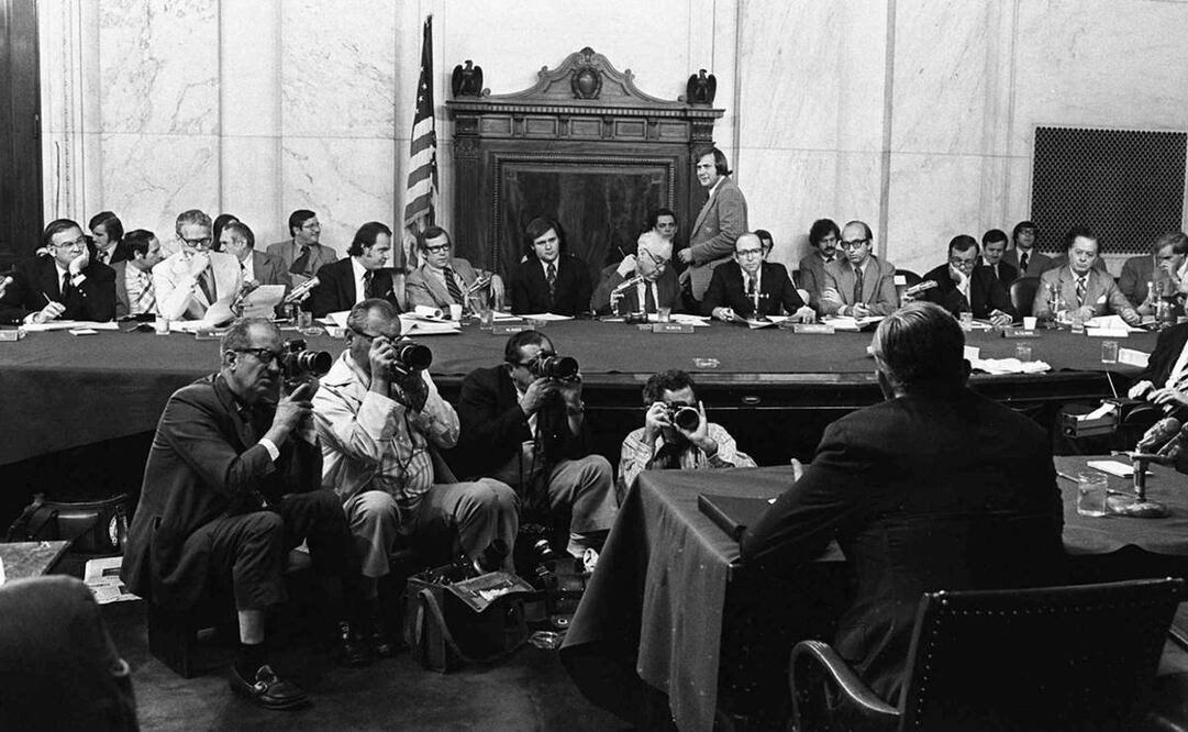 Foto tomada el 3 de agosto de 1973 en el Congreso en Washington de la Comisión del Senado que estudiaba el juicio político al entonces presidente Richard Nixon. (AP Photo/File)