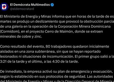 Reportan a 80 mineros atrapados bajo tierra en República Dominicana